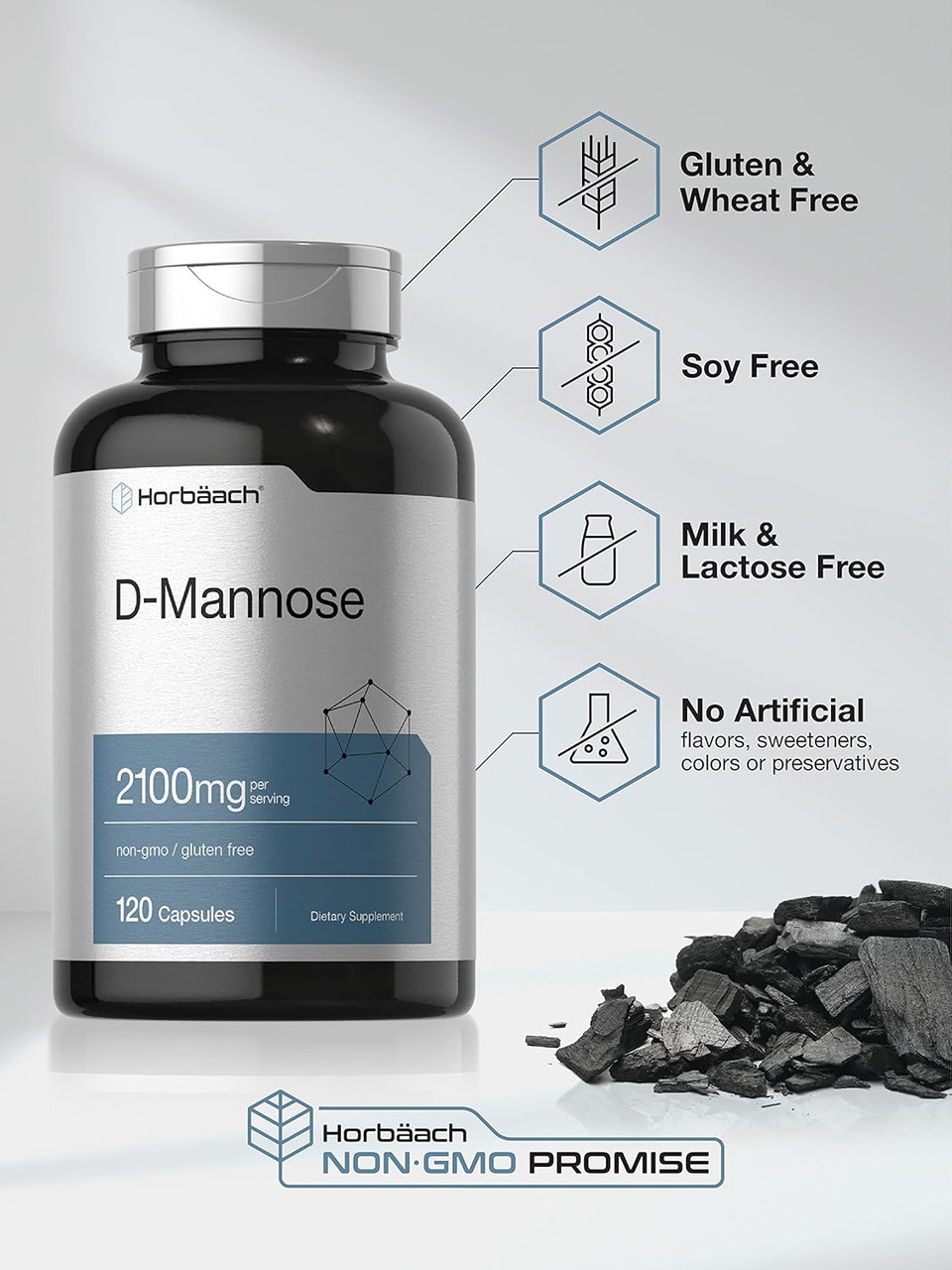 Horbäach D-Mannose | 2100Mg | 120 Capsules | Highest Potency | Non-Gmo & Gluten Free Supplement