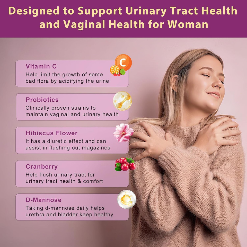 Urinary Tract Health For Women, Vaginal Probiotics For Women Ph Balance With D-Mannose, Cranberry, Probiotics And Prebiotics For Digestive Helath 90 Veggie Capsules