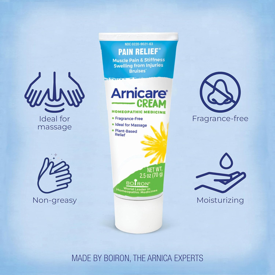 Boiron Arnicare Cream For Joint Pain, Muscle Pain, Swelling, Soreness, Stiffness, And Bruises - Fast Absorbing And Fragrance-Free - 2.5 Oz
