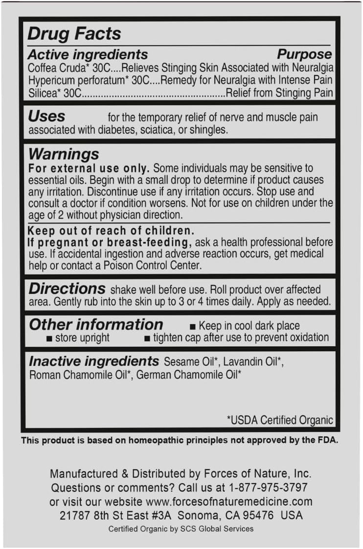Forces Of Nature Nerve Pain Management, Organic Topical Relief For Neuropathy & Nerve Discomfort, Homeopathic Medicine Supports Relief From Shooting Pains For Back, Hands, Legs & Feet, 1 Fl Oz
