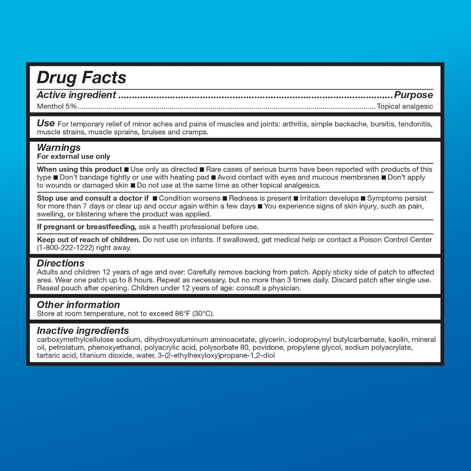 Amazon Basic Care Medicated Cold Hot 5% Menthol Patch, 7.87 X 3.93, 15-Count Box (Previously Healthwise)