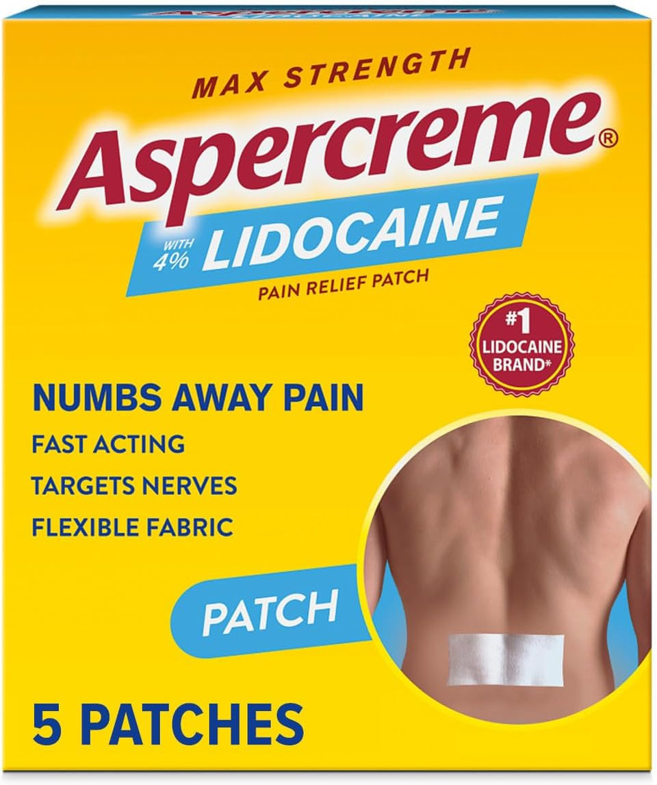 Aspercreme Max Strength Lidocaine Pain Relief Patch (5 Count) For Back Pain, Odor Free Pain Patches