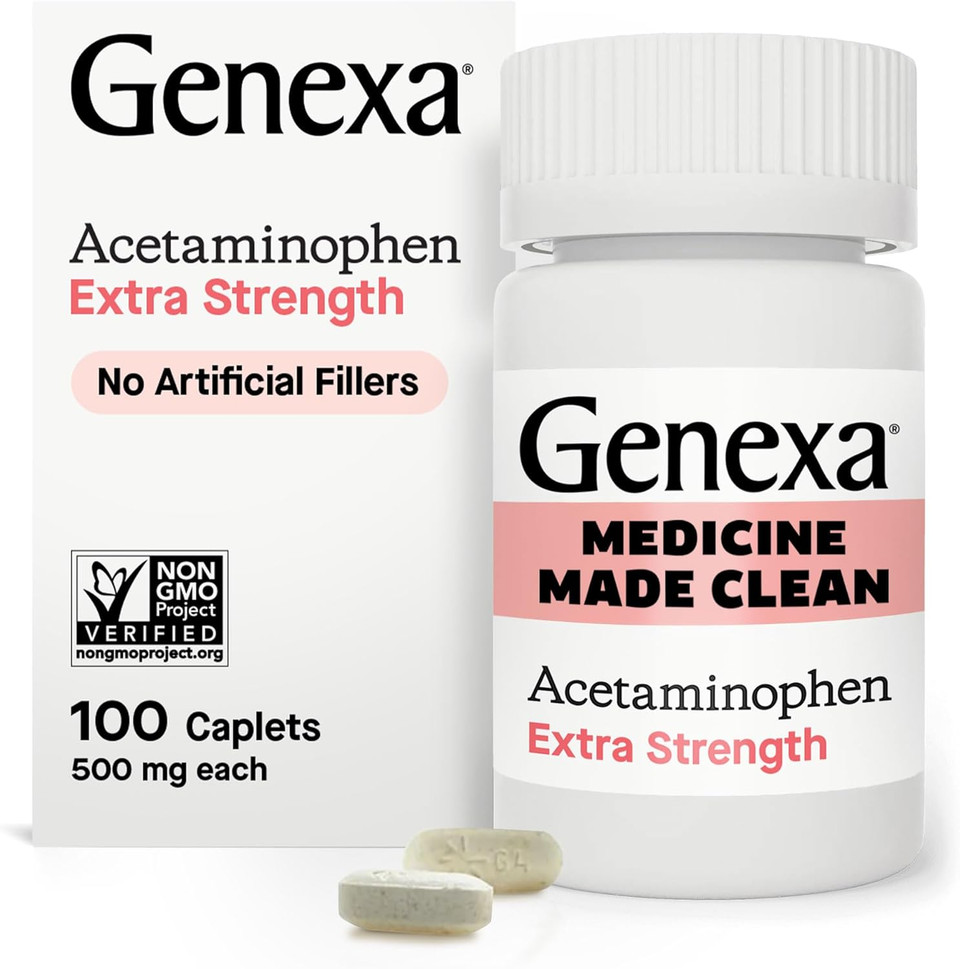 Genexa Clean Acetaminophen Extra Strength, Dye Free Pain Reliever & Fever Reducer, 0% Artificial Additives, Pain Relief For Headache, Backache, Toothache, & Minor Arthritis, 500Mg, 100 Caplets