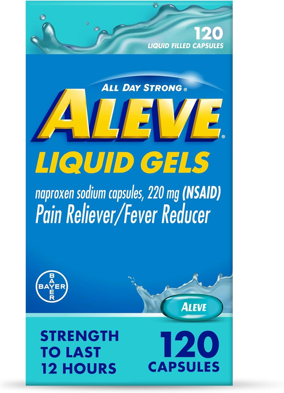 Aleve Liquid Capsules, Naproxen Sodium Capsules 220 Mg (Nsaid), Pain Reliever/Fever Reducer, Fast Pain Relief, 120 Count