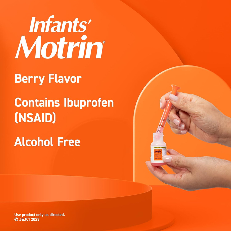 Infants' Motrin Oral Suspension Concentrated Liquid Medicine Drops With Ibuprofen, Nsaid Fever Reducer & Pain Reliever For Babies, Dye Free, Alcohol-Free, Original Berry Flavor, 1 Fl. Oz