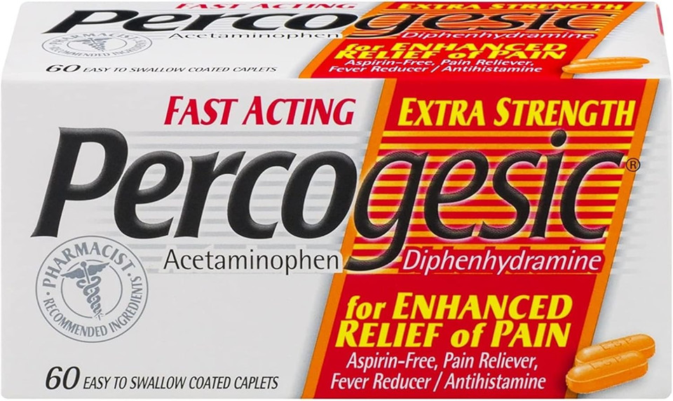 Percogesic Extra Strength Pain Relief, Aspirin Free Fast Acting Relief, Acetaminophen And Diphenhydramine, 60 Tablets