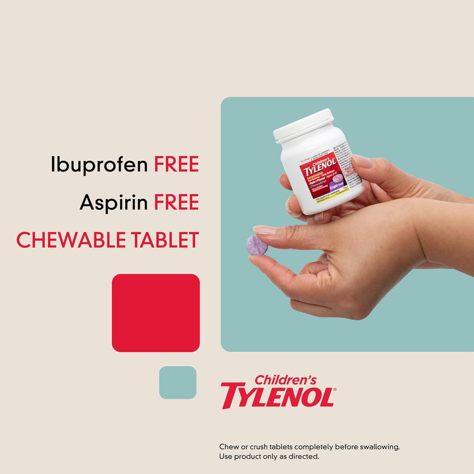 Children'S Tylenol Chewables With 160 Mg Acetaminophen, Pain Reliever & Fever Reducer For Kids' Cold + Flu Symptoms, Headache, Sore Throat & Toothache, Aspirin-Free, Bubble Gum, 24 Ct