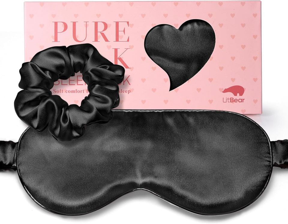 Litbear 100% Pure Silk Sleep Mask, 22 Momme 6A Mulberry Silk Fabric And Filling, Total Light Blocking Eye Mask Sleeping For Women, Men, Side Sleepers, Includes Travel Pouch And Scrunchie