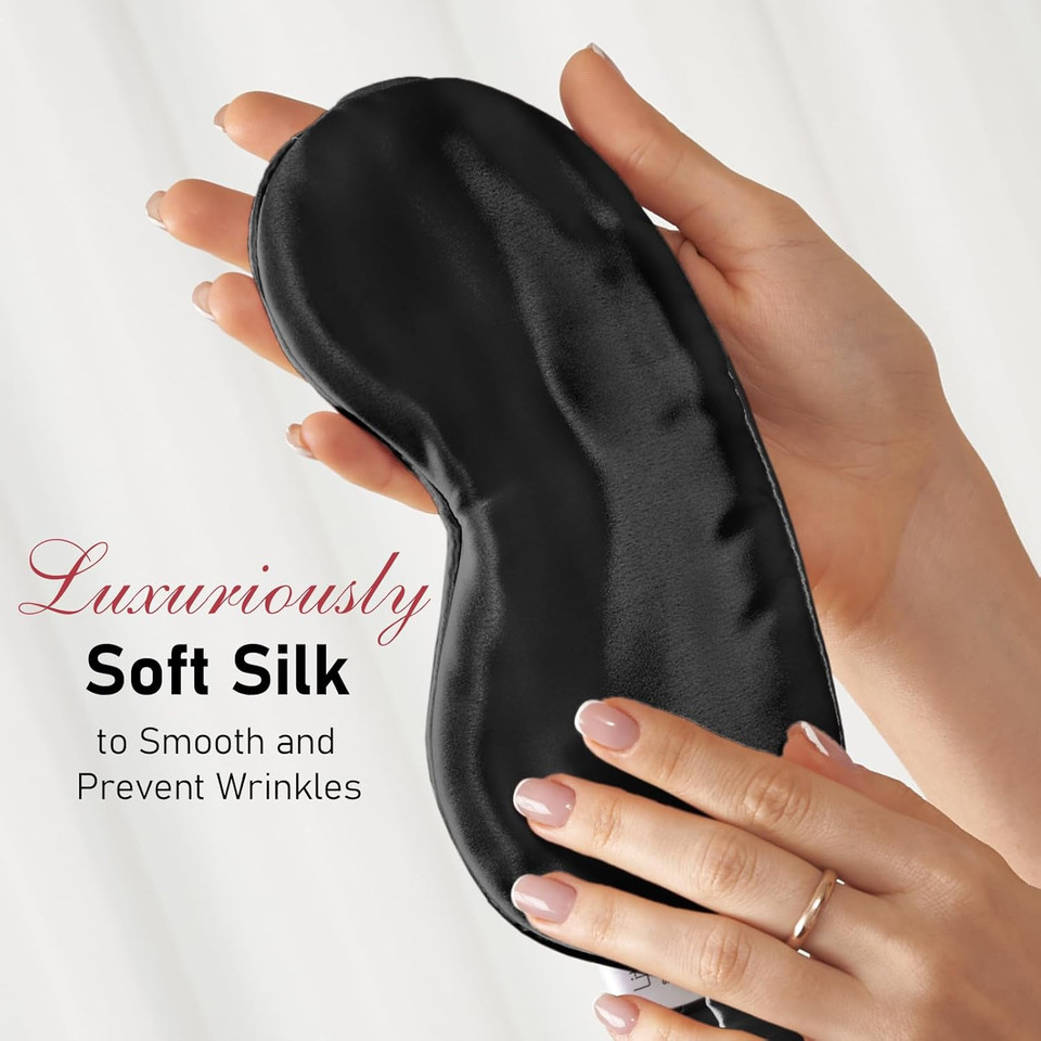 Litbear 100% Pure Silk Sleep Mask, 22 Momme 6A Mulberry Silk Fabric And Filling, Total Light Blocking Eye Mask Sleeping For Women, Men, Side Sleepers, Includes Travel Pouch And Scrunchie