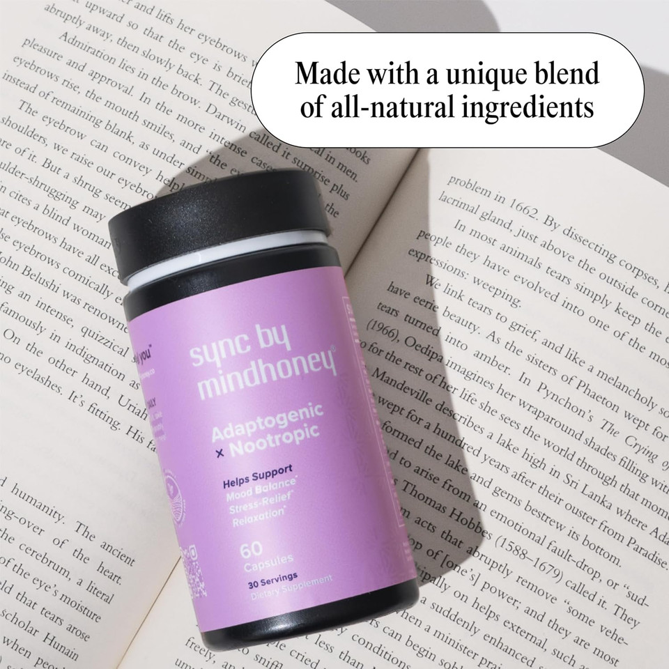 Mindhoney | Sync 60 Count, Premium All-In-One Adaptogenic Supplement | Relaxation, Mood Balance, Stress | Magnesium, Ashwagandha, Nootropics, Adaptogens, Minerals & Vitamins