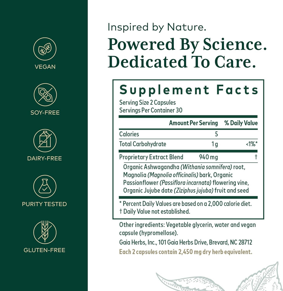 Gaia Herbs Pro Sleep Maintenance - Adrenal Health & Sleep Support* - Supplement With Ashwagandha Magnolia Bark & Jujube Date - Vegan Gluten-Free - 60 Liquid-Filled Capsules (30 Servings)