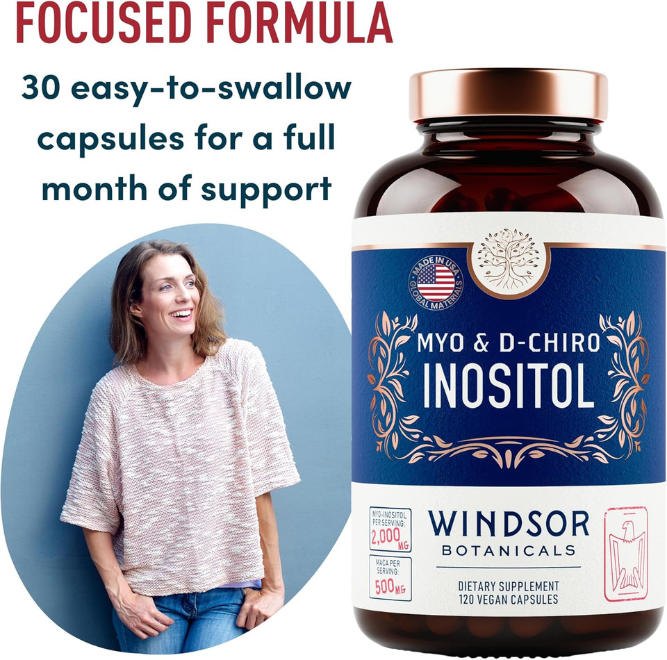 Myo And D-Chiro Inositol Supplement 40:1 Ratio - 2,000 Mg Myo-Inositol Plus Maca Root & Calming Ashwagandha - Healthy Ovarian Support Vitamins And Fertility Supplements For Women - 120 Vegan Capsules