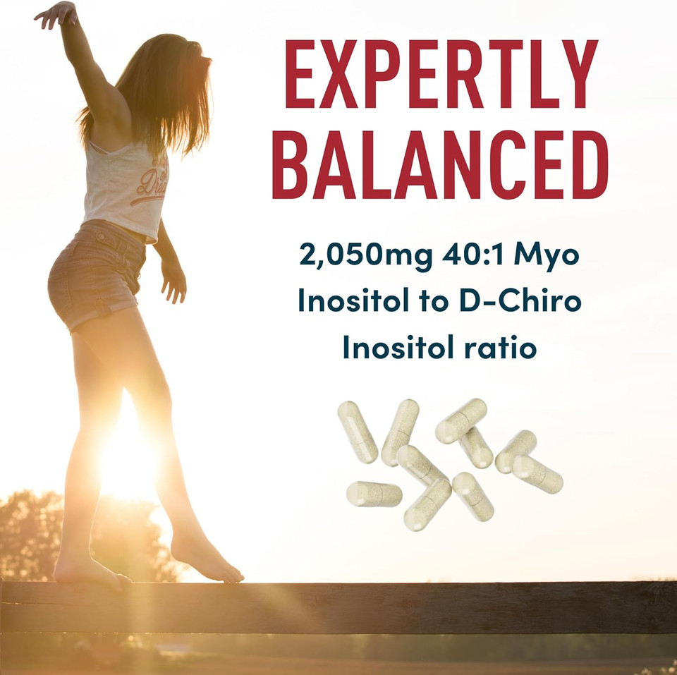Myo And D-Chiro Inositol Supplement 40:1 Ratio - 2,000 Mg Myo-Inositol Plus Maca Root & Calming Ashwagandha - Healthy Ovarian Support Vitamins And Fertility Supplements For Women - 120 Vegan Capsules