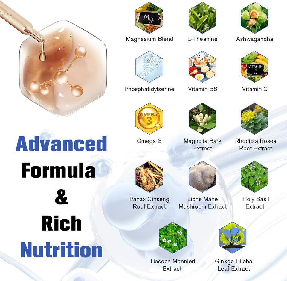 Cortisol Supplement Liquid Drops Hormone Balance For Women Men With Magnesium Complex,Ashwagandha,Rhodiola Rosea,L Theanine,Phosphatidylserine Supplements Mood, Focus, Sleep Support 2 Fl.Oz