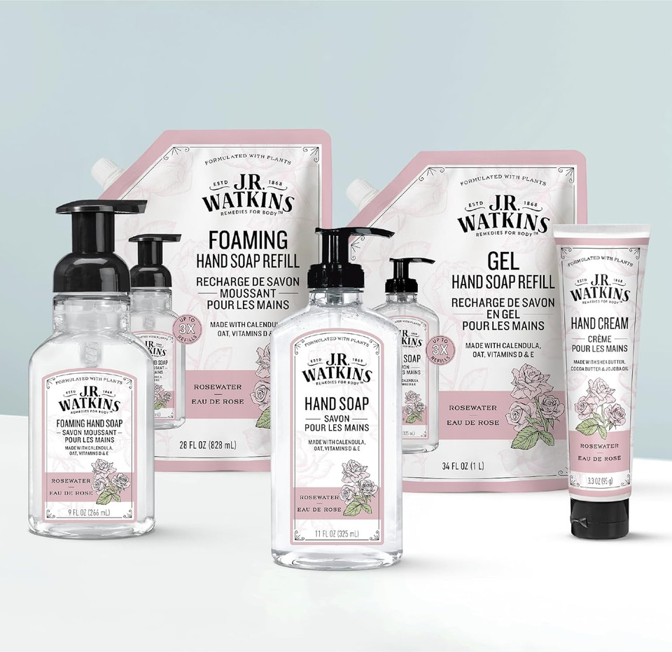 J.R. Watkins Natural Moisturizing Hand Cream, Hydrating Hand Moisturizer With Shea Butter, Cocoa Butter, And Avocado Oil, Usa Made And Cruelty Free, 3.3Oz, Rosewater, 3 Pack3 Pack