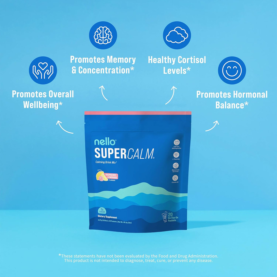 Supercalm Drink Mix - Ashwagandha Ksm 66, Magnesium Glycinate, L-Theanine, Vitamin D3 - Ashwagandha Root Extract, Magnesium & L-Theanine Supplement - Focus & Support (30 Servings)
