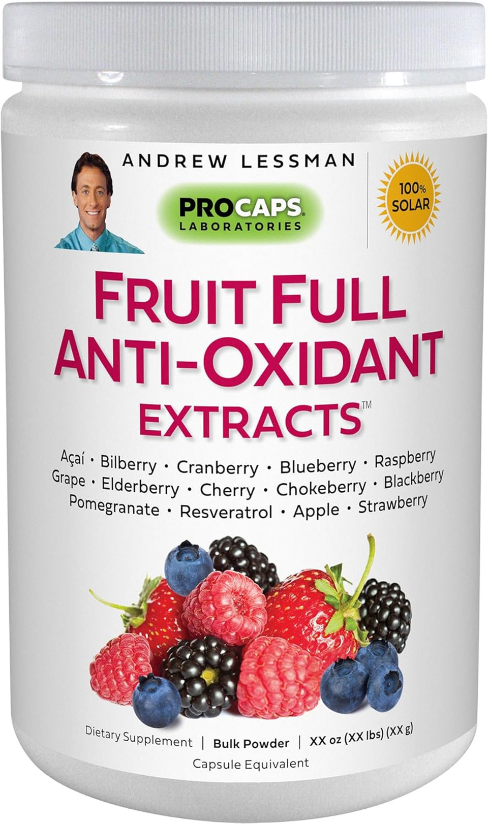 Andrew Lessman Fruit Full Anti-Oxidant Extracts 60 Capsules - 14 Natural Fruit And Berry Extracts. Bilberry, Cranberry, Grape Seed, Pomegranate, Resveratrol, And More. Easy To Swallow Capsules