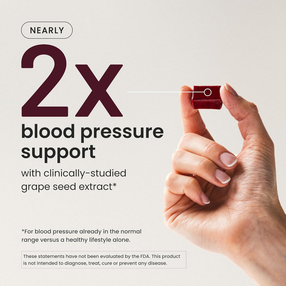 Humann Superbeets Heart Chews, Nitric Oxide And Blood Pressure Support, Grape Seed Extract & Non-Gmo Beet Root Powder Energy, Pomegranate Berry Flavor, 180 Count