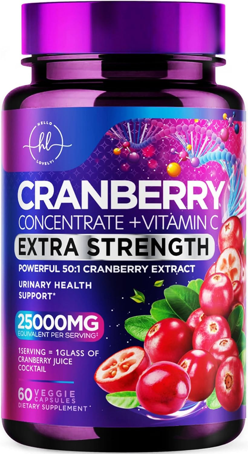 Cranberry Supplement 25,000Mg Formula + Vitamin C  Urinary Tract Health Support For Women & Men, 50:1 Whole Fruit Cranberry Extract Pills For Women, Sugar-Free, Non-Gmo, Gluten-Free - 120 Capsules