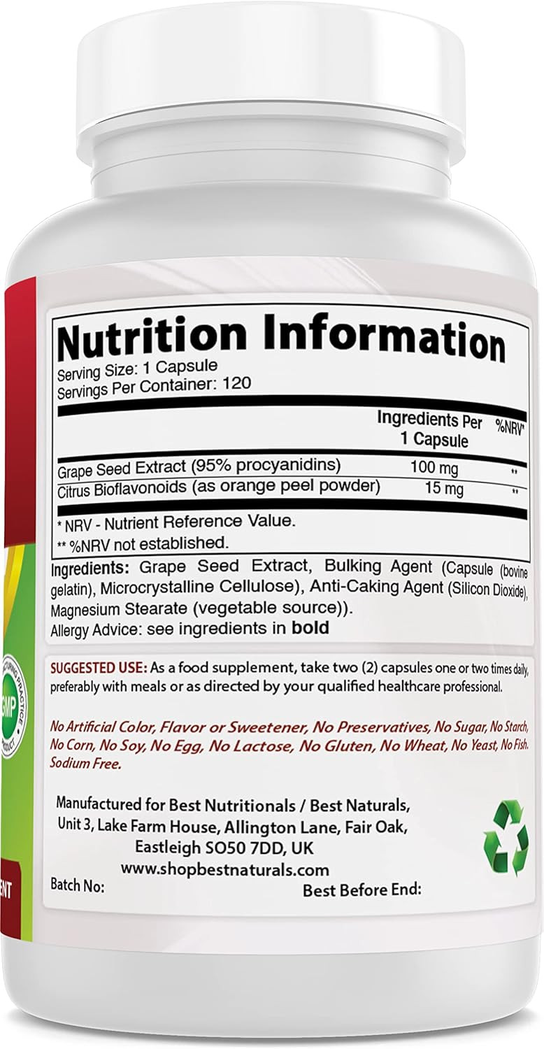 Best Naturals Grapeseed Extract 100 Mg Capsule, 120 Count