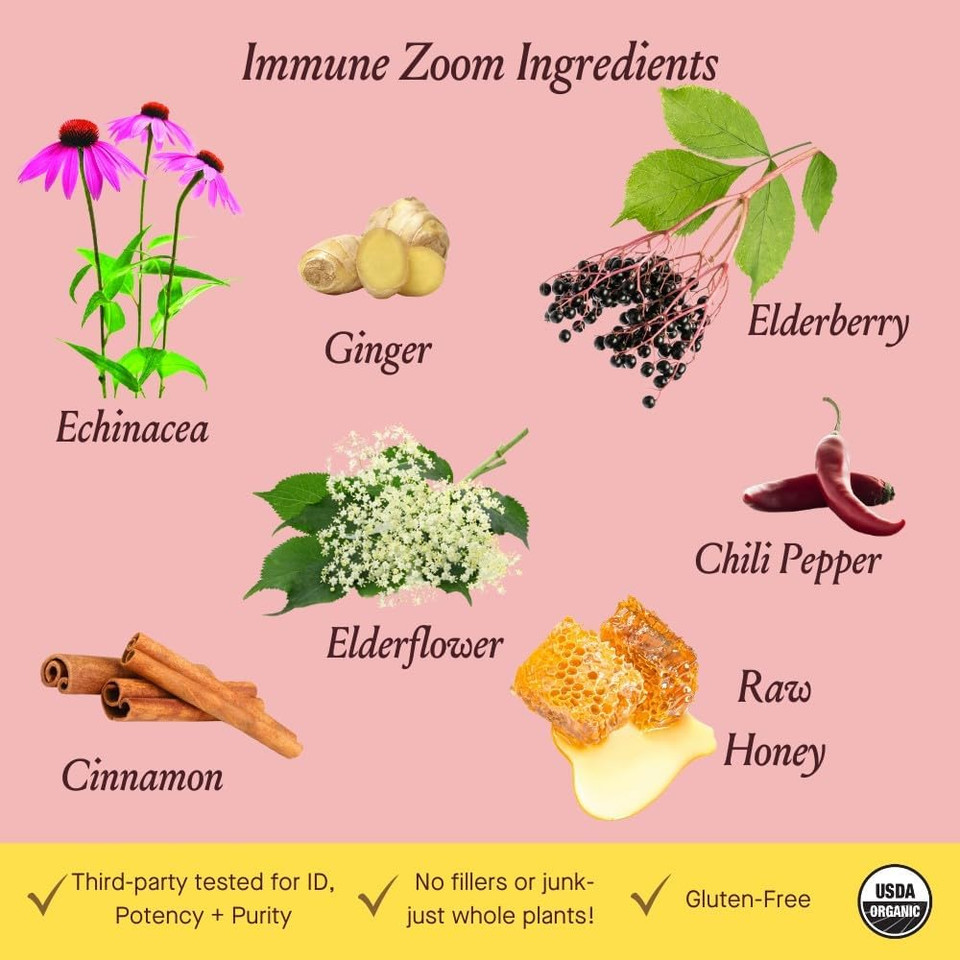 Urban Moonshine Immune Zoom - Stimulates Immune System* - Fast-Acting Immune Booster* With Echinacea, Elderberry & Raw Honey - Immune Support Supplement - Gluten Free Herbal Supplement* - 4.2 Fl Oz