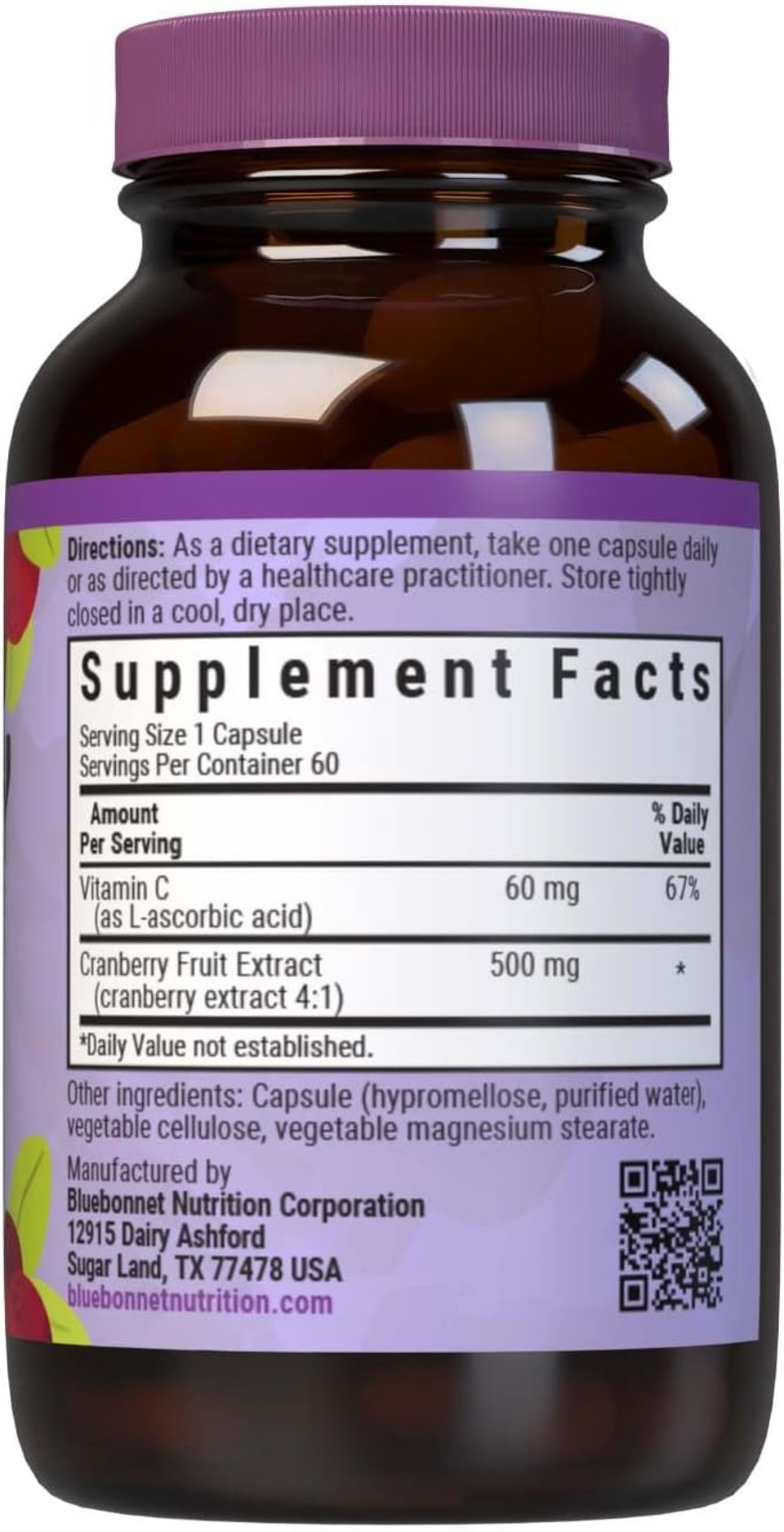 Bluebonnet Nutrition Cranberry Fruit Extract, Urinary Tract Support*, Non-Gmo, Kosher-Certified, Vegan, Gluten-Free, Soy-Free, Dairy-Free, 60 Vegetable Capsules, 60 Servings