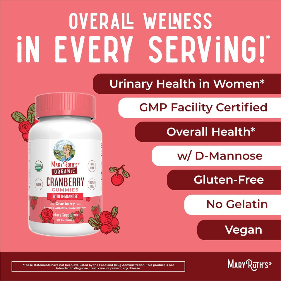 Maryruth Organics Organic Cranberry Gummies - 500Mg Supplement | Urinary Tract Health For Women | With D Mannose | Traditional Use | Usda Organic | Vegan | Non Gmo | 30 Servings Maryruth Organics Organic Cranberry Gummies - 500Mg Supplement | Urinary Tract Health For Women | With D Mannose | Traditional Use | Usda Organic | Vegan | Non Gmo | 30 Servings