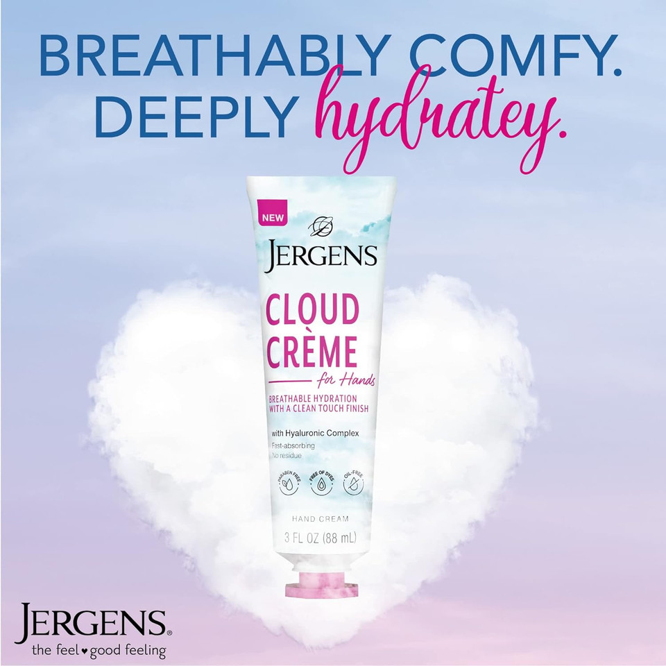 Jergens Cloud Crã£Â©Me Hand Cream, Lotion With Hyaluronic Complex, Non-Greasy & Breathable, 3 Fl Oz (Pack Of 3)