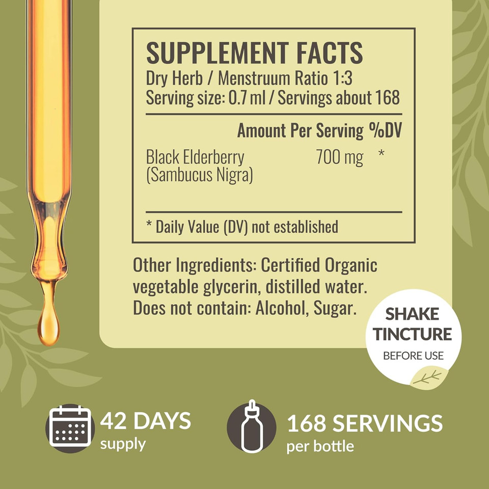 Herbamama Black Elderberry Drops - Vegan Elderberry Liquid Extract For Immune Support - Non-Gmo, Alcohol & Sugar-Free Immunity Supplement, 42-Day Supply