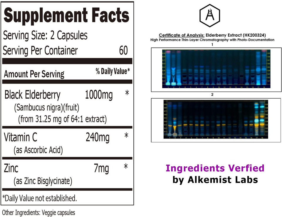 Eco-Taste Elderberry Capsules With Zinc & Vitamin C - 120 Capsules, Sambucus Elderberries For Immune Support, Skin Health - Veggie Caps