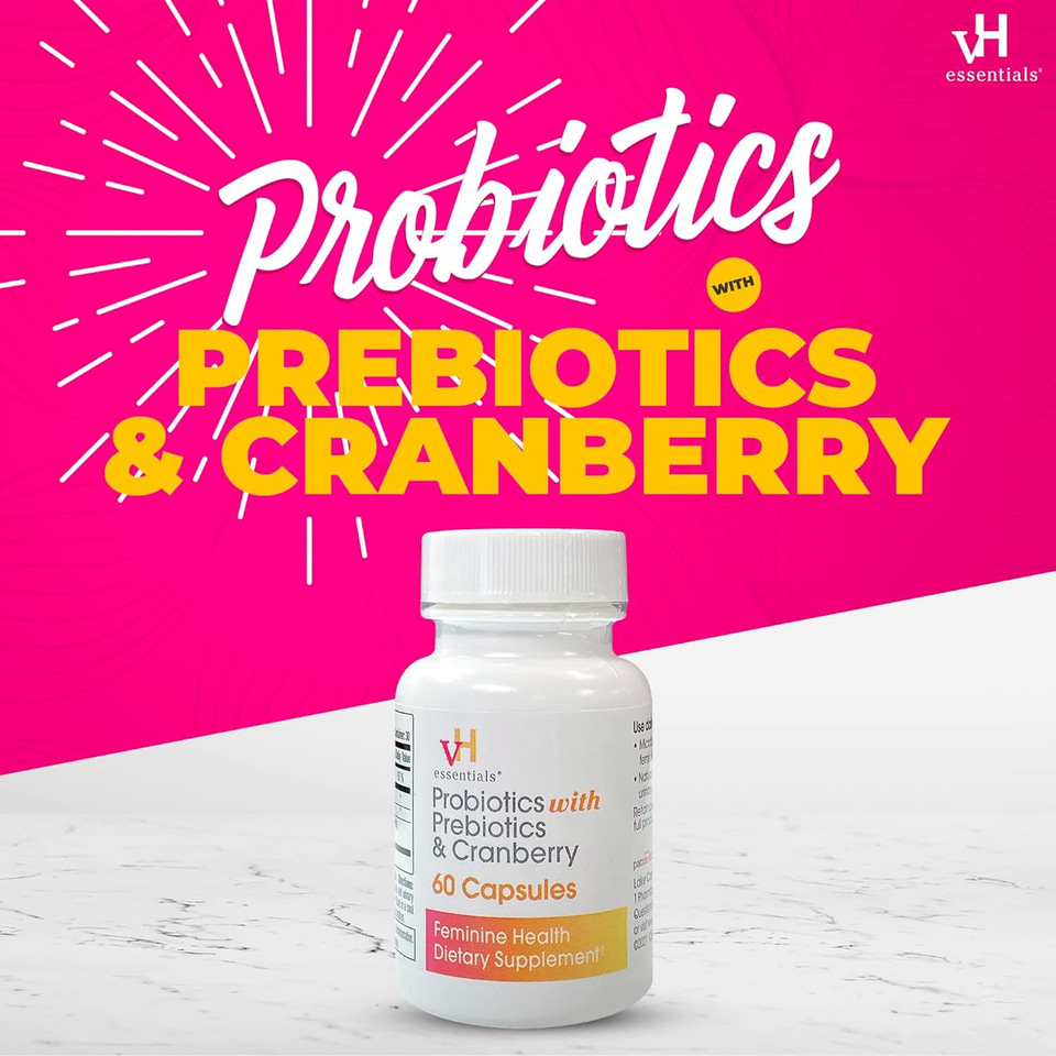Vh Essentials Probiotics For Women With Prebiotics, Cranberry & Vitamin C - 120 Capsules (60 Day Supply) - Vaginal Probiotics Support Gut Balance, Vaginal Health & Urinary Tract Health For Women