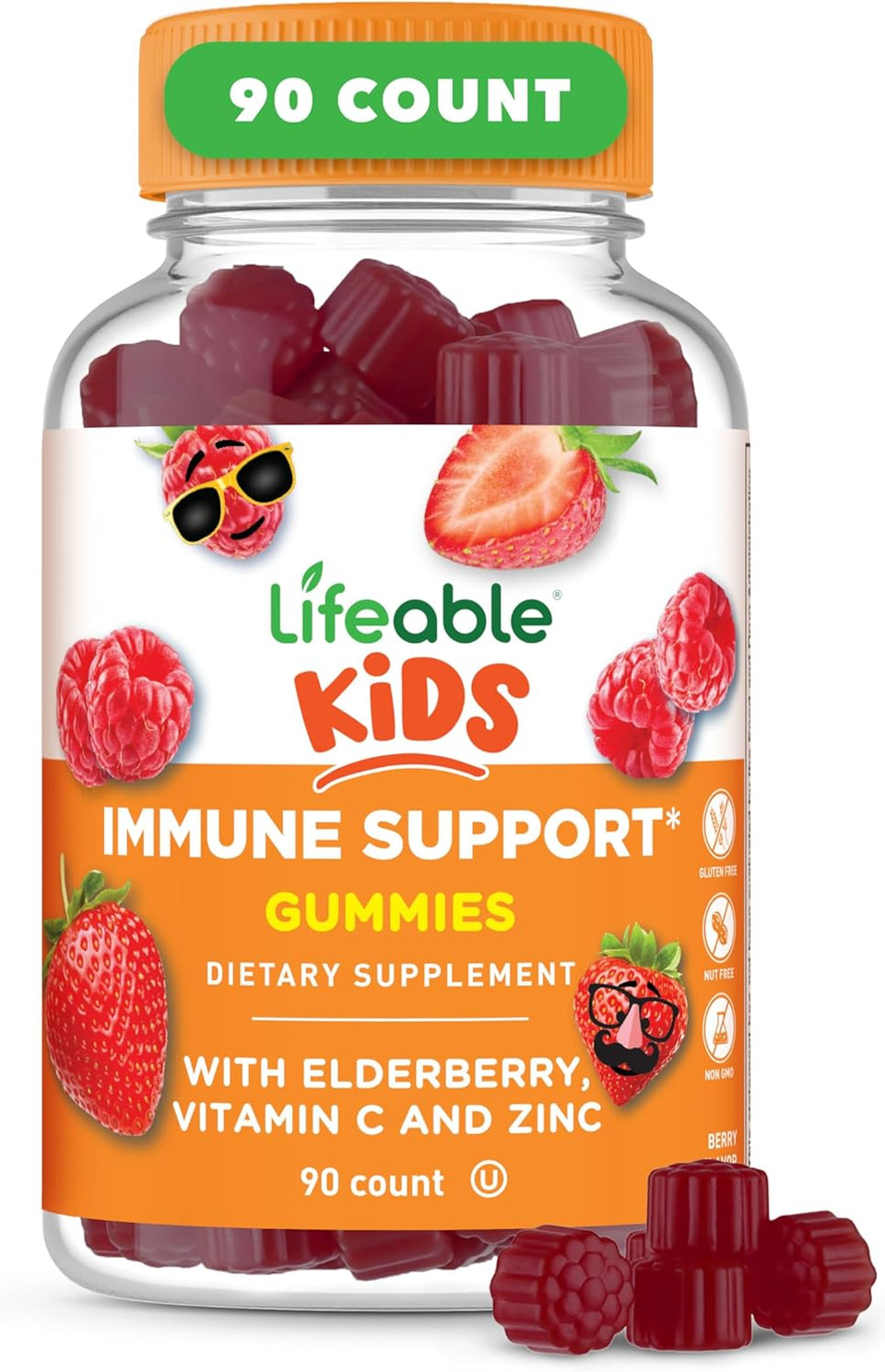 Lifeable Kids Immune Support Gummies | Elderberry Vitamin C And Zinc | Great Tasting Immune Support Supplement Elderberry Gummies For Kids | Kids Elderberry Gummies For Boys, Girls | 90 Gummies