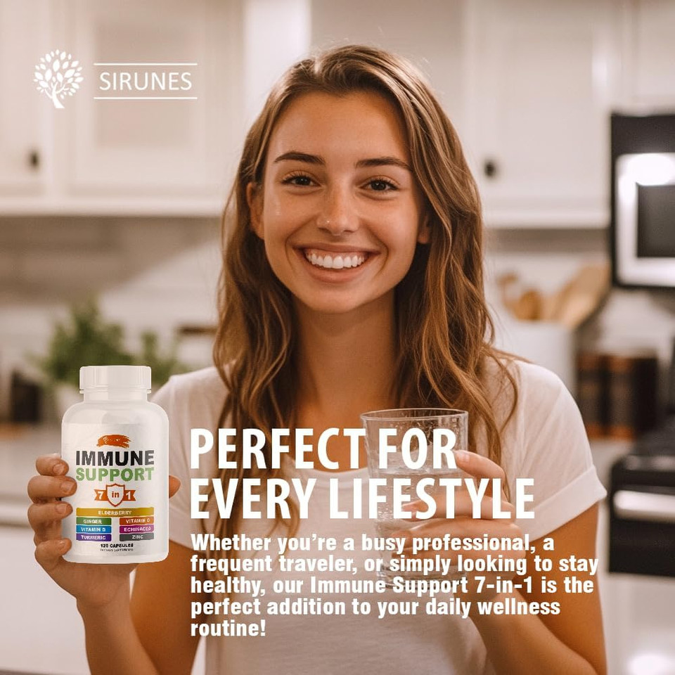 Sirunes Immune Booster - Immunity Support Multivitamin - Vitamin C And D3, Elderberry, Zinc, Echinacea, Ginger, Turmeric - Antioxidant, Energy And Vigor, Brain Boost (Immune Support Capsules)