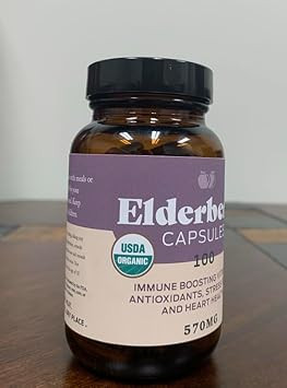 Organic Elderberry Capsules - Organic, Dried, & Pure Elderberry Sambucus Natural Immune Boost Capsules - 570 Mg