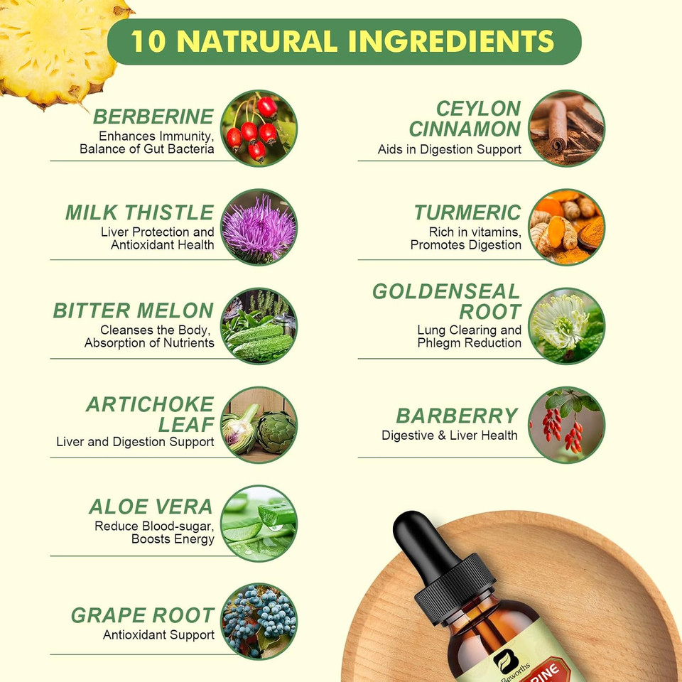 Berberine Hcl Supplement With Ceylon Cinnamon - Liposomal Berberine Phytosome Liquid Drops With Turmeric, Ceylon Cinnamon, Bitter Melon, Milk Thistle, Ampk Activator For Digestion Support