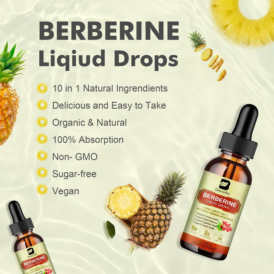 Berberine Hcl Supplement With Ceylon Cinnamon - Liposomal Berberine Phytosome Liquid Drops With Turmeric, Ceylon Cinnamon, Bitter Melon, Milk Thistle, Ampk Activator For Digestion Support
