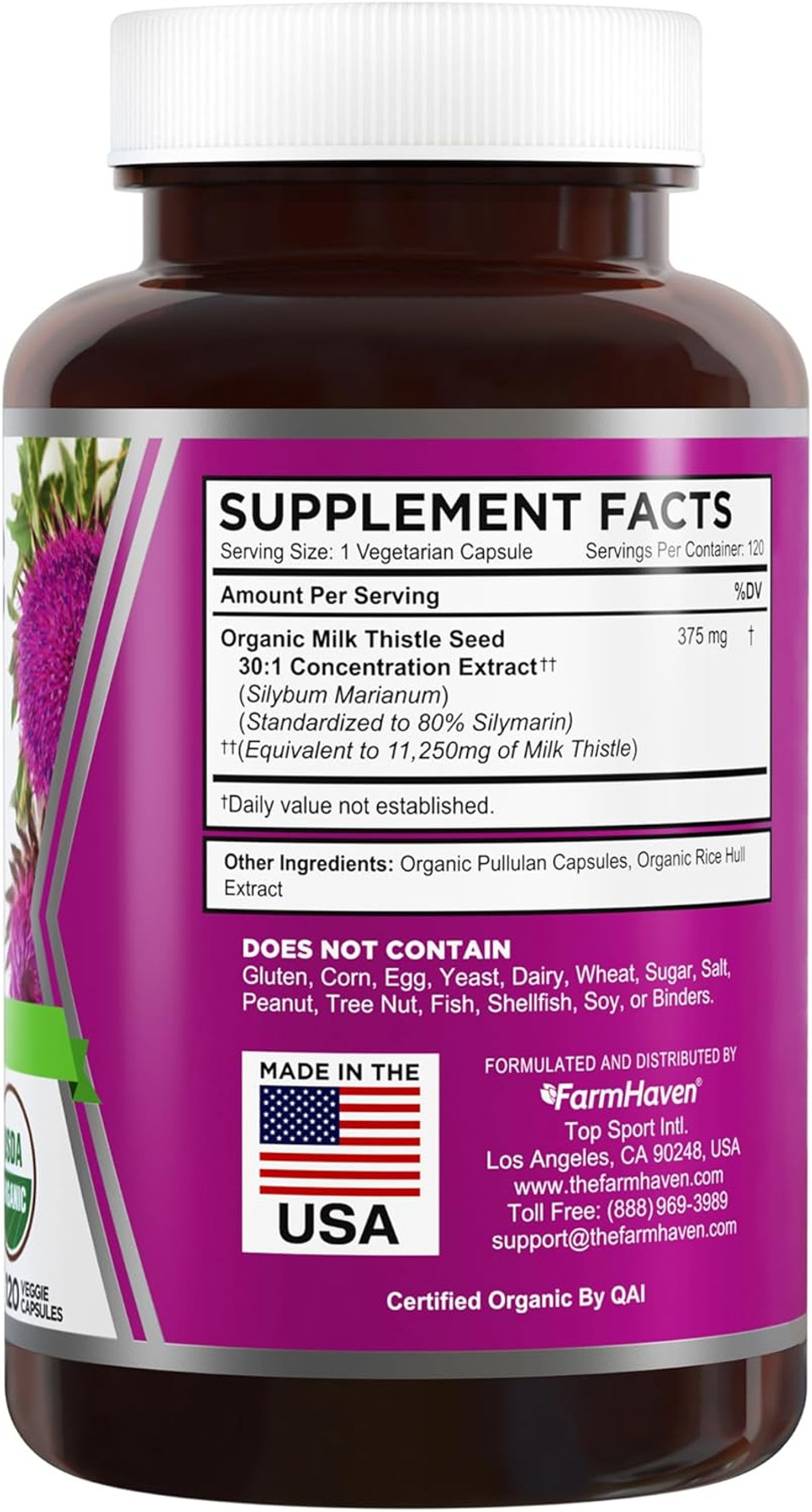 Farmhaven Usda Organic Milk Thistle Capsules | 30X Concentrated Seed Extract & 80% Silymarin Standardized - Supports Liver Function And Overall Health | Non-Gmo | 240 Veggie Capsules