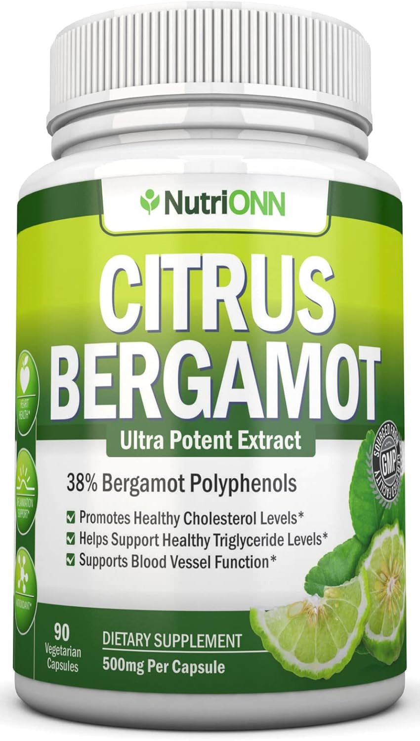 Citrus Bergamot - 500 Mg - 90 Vegetarian Capsules - 38% Polyphenols - Natural Premium Quality Citrus Bergamot Extract - Promotes Healthy Triglyceride Levels