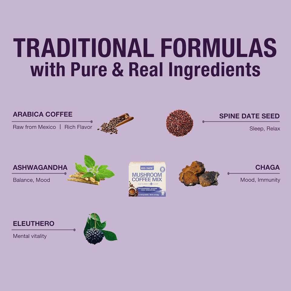 Mushroom Coffee Mix 7 In 1, Tcm Designed For Energy With Reishi, Cordyceps, Chaga, Rhodiola, Ginseng, And Eleuthero Mushroom Extracts  12 Sachets