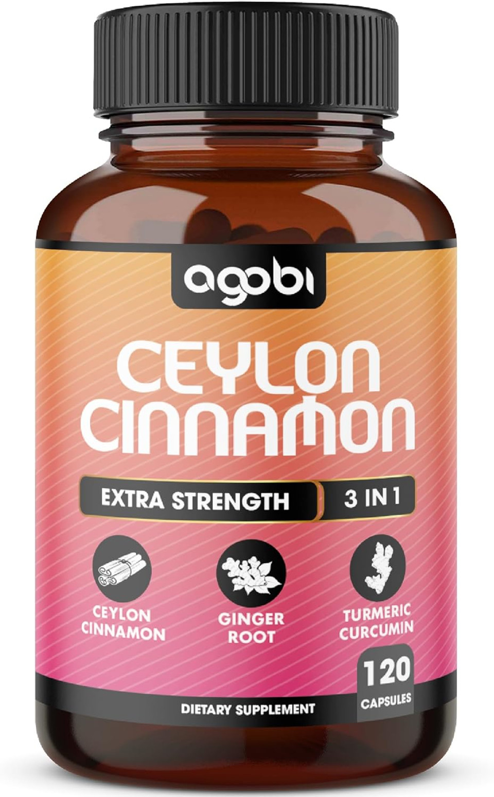 Ceylon Cinnamon Capsules - Combined With Ginger Root And Turmeric Curcumin Supplement - 120 Vegan Capsules