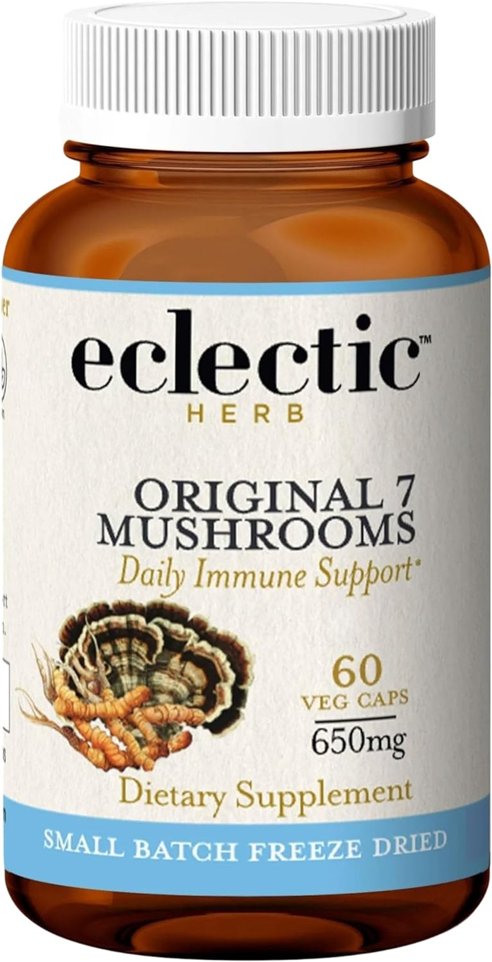 Ecelctic Institute Non-Gmo Original 7 Mushrooms, Immune Supporting Mushroom Blend | 60 Ct (650 Mg)