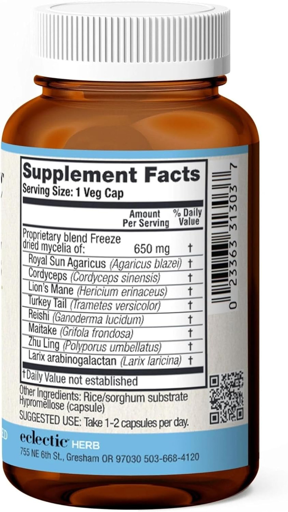 Ecelctic Institute Non-Gmo Original 7 Mushrooms, Immune Supporting Mushroom Blend | 60 Ct (650 Mg)