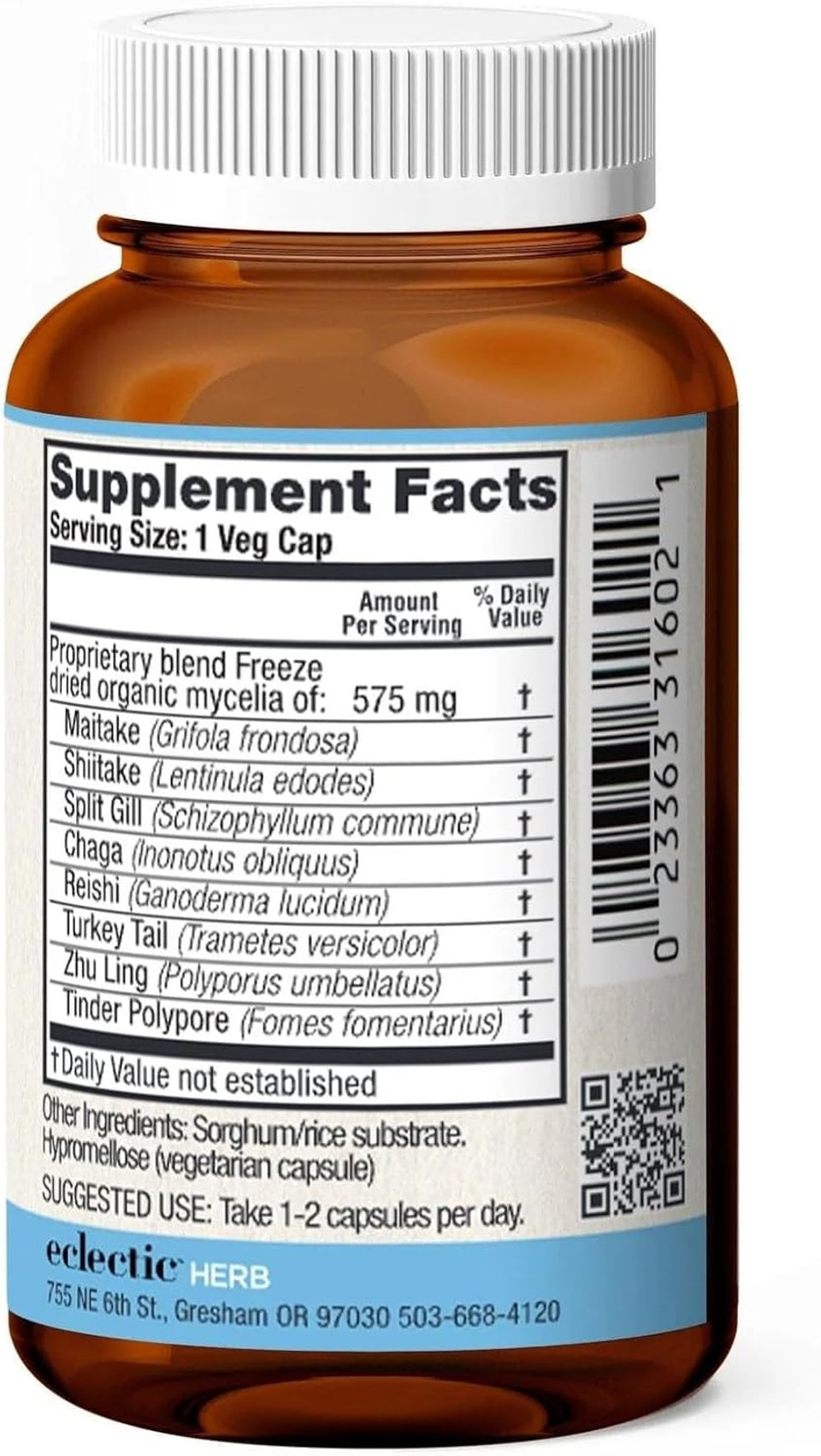 Eclectic Institute Mycetoblend Immune-Supporting Non-Gmo Mushroom Blend | 60 Ct (575 Mg)