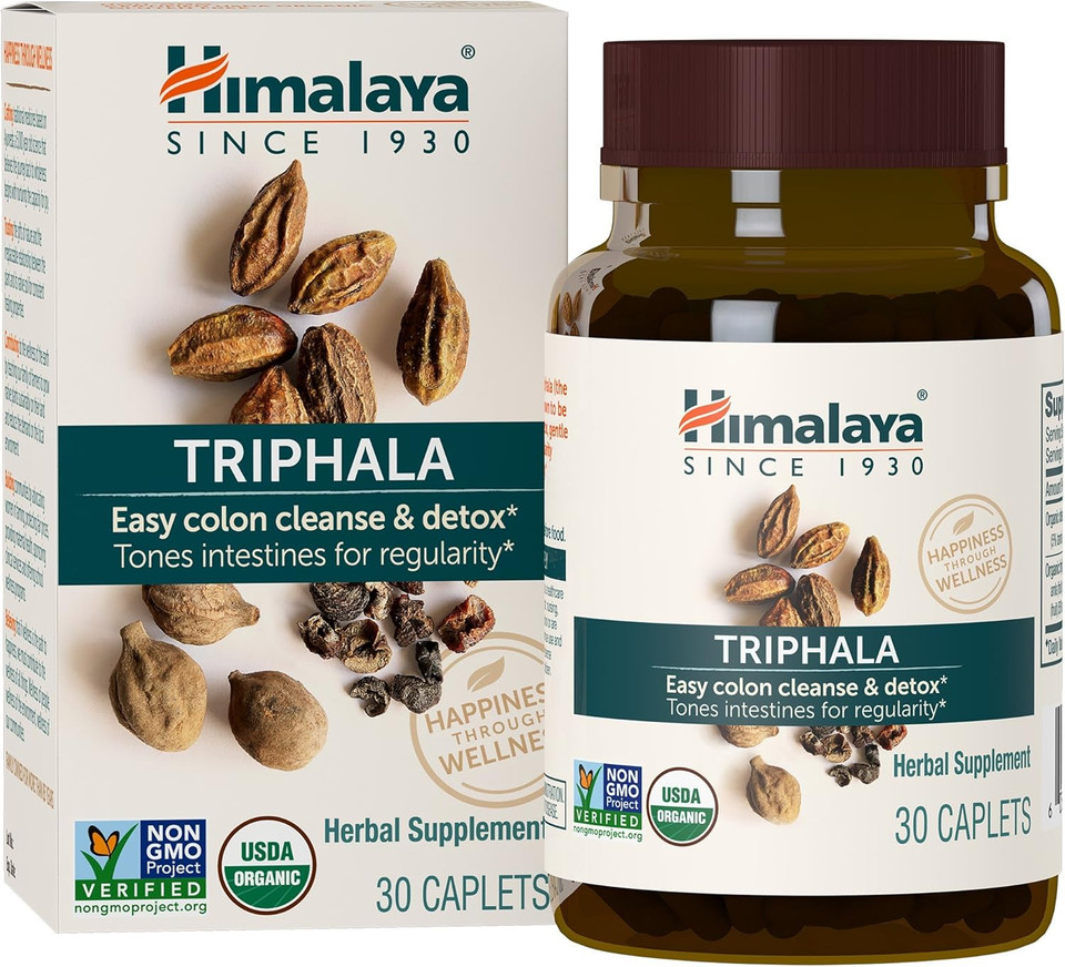 Himalaya Organic Triphala, 90 Day Supply - Digestive Health Supplement For Colon Cleanse & Occasional Bloating And Constipation Relief - Usda Organic, Vegan, Non-Gmo, Gluten Free, 688 Mg, 90 Caplets