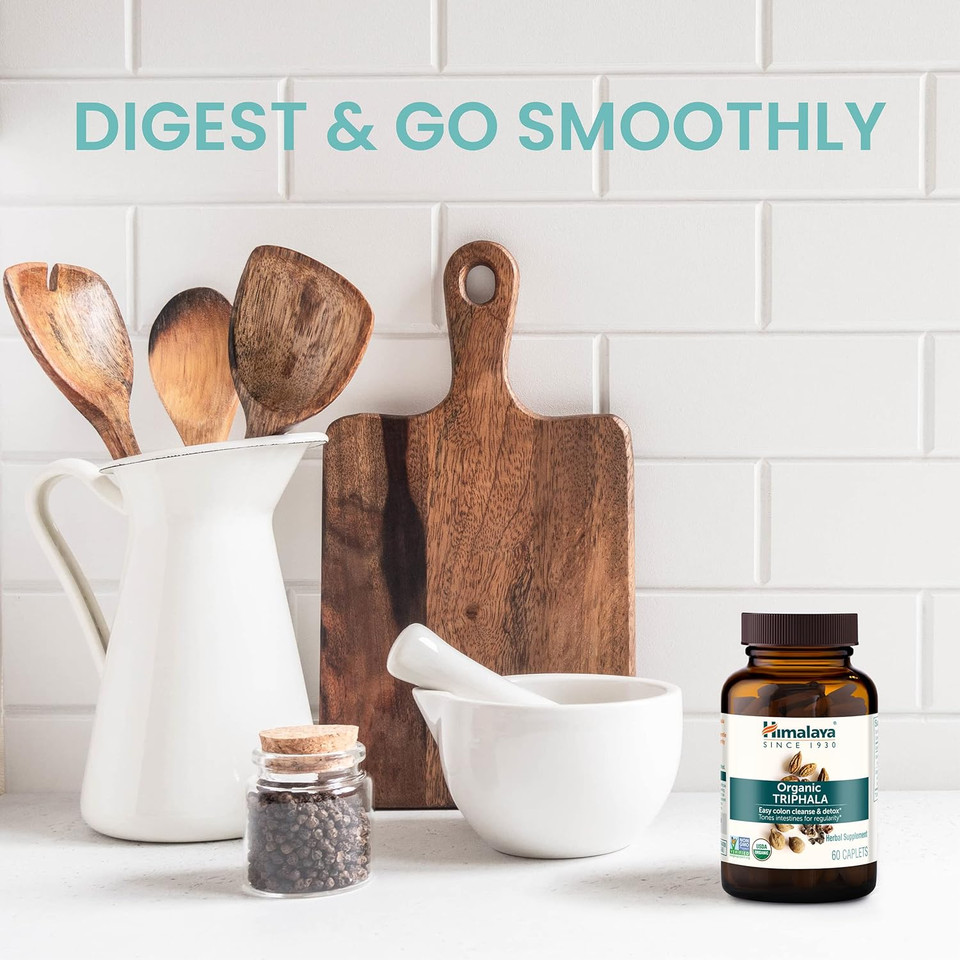 Himalaya Organic Triphala, 90 Day Supply - Digestive Health Supplement For Colon Cleanse & Occasional Bloating And Constipation Relief - Usda Organic, Vegan, Non-Gmo, Gluten Free, 688 Mg, 90 Caplets