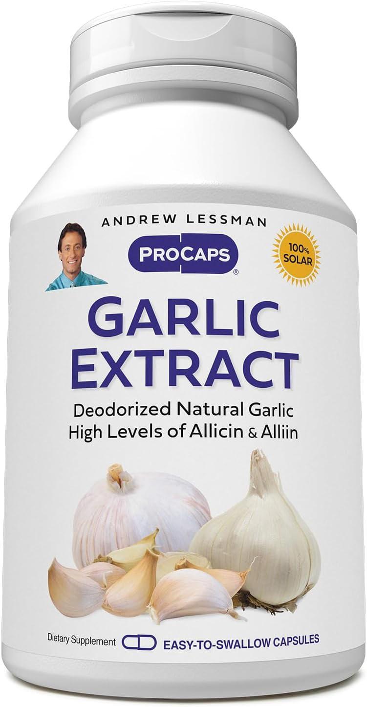 Andrew Lessman Garlic Extract 60 Capsules - Promotes Heart And Cardiovascular Health. Protective Sulfur-Based Compounds. Pure, Gentle, Odorless. No Aftertaste, No Stomach Upset, No Additives