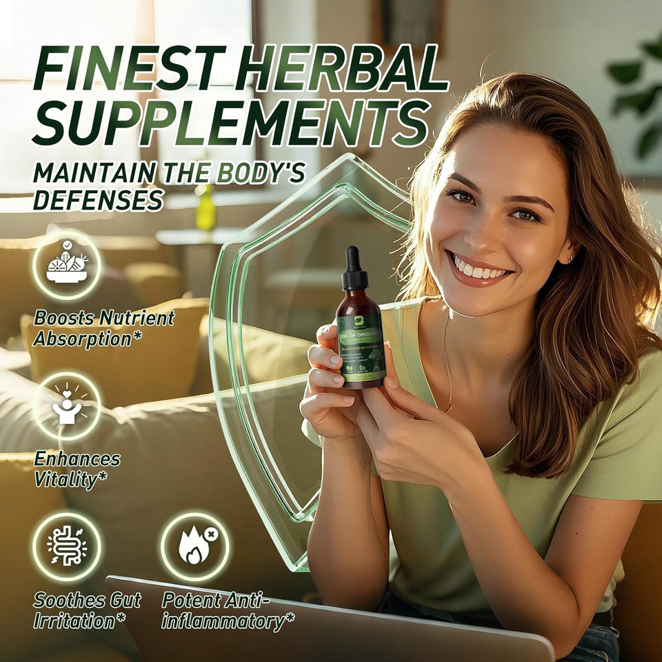 Oregano Oil Drops, Oil Of Oregano With Black Seed Oil, Vitamin E, 80% Carvacrol Oregano Supplement Herbal Blend For Immune & Antioxidant Support, Digestive, Overall Health | Vegan | Non-Gmo | 1 Fl Oz