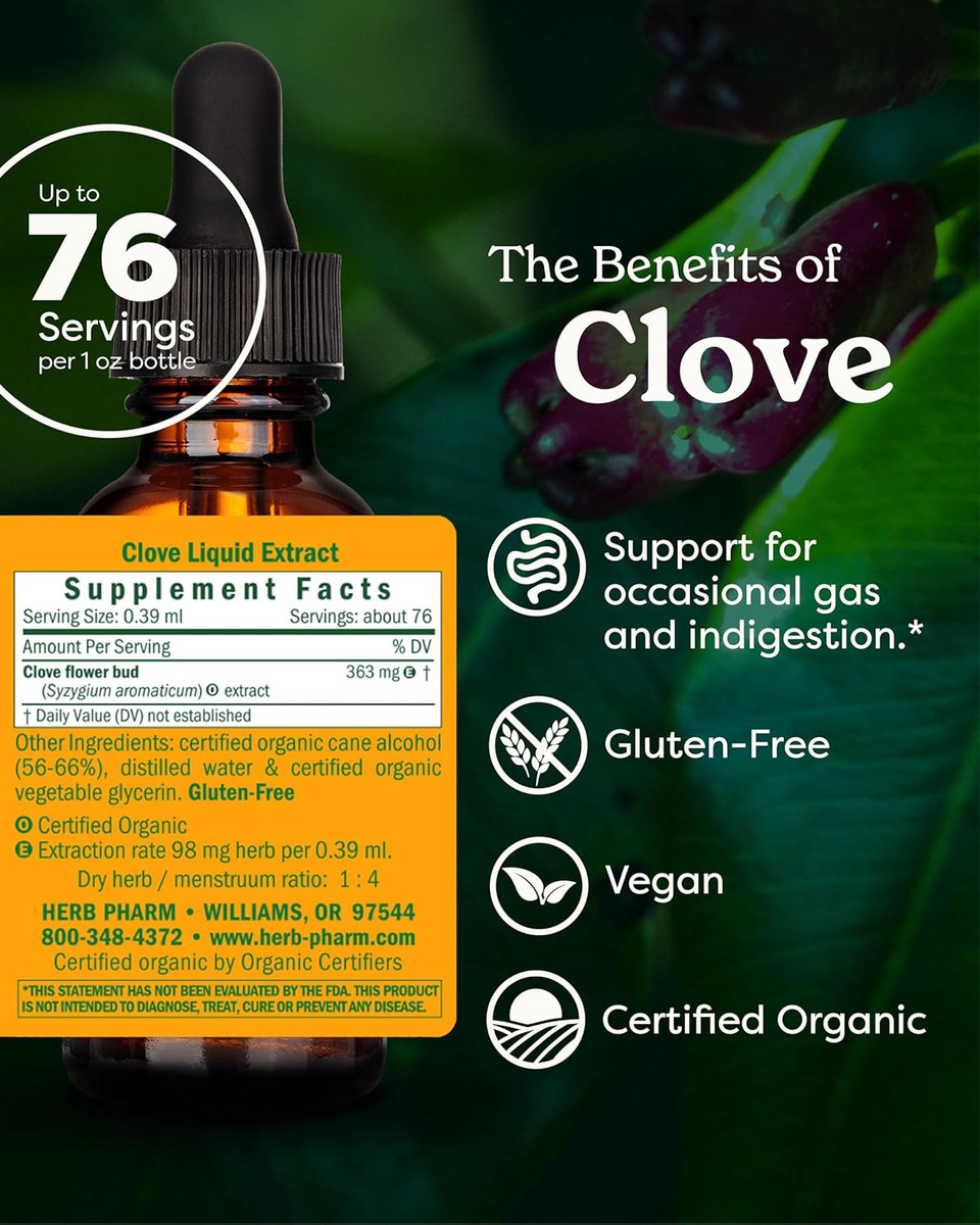 Herb Pharm Certified Organic Clove Liquid Extract - 1 Ounce