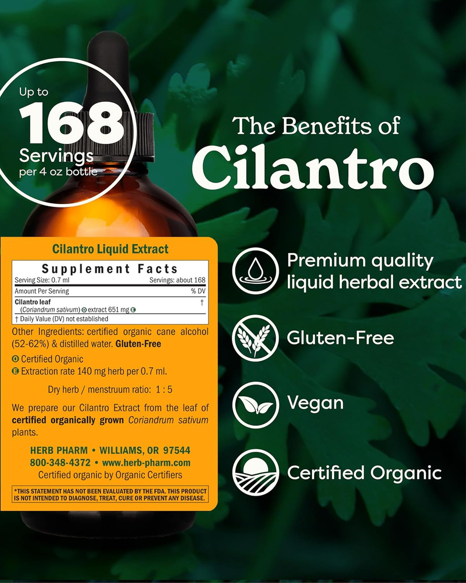 Herb Pharm Certified Organic Cilantro Extract For Cleansing And Detoxification Support - 1 Ounce