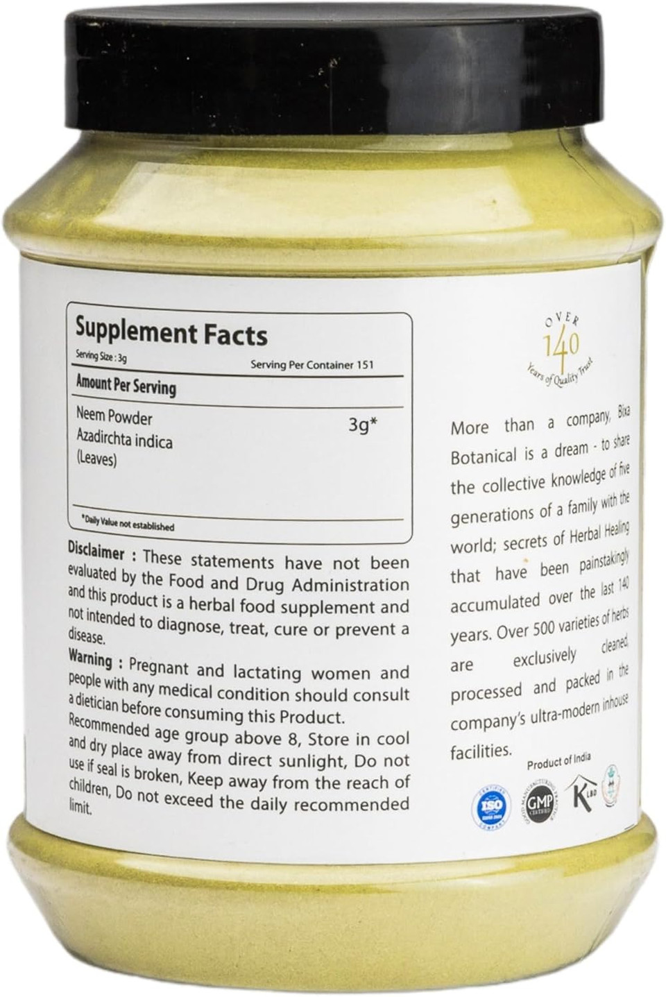 Bixa Botanical Neem Leaf Powder | Azadirachta Indica | 1 Pound / 16 Oz | Ayurvedic Anti Allergic Herbal Supplement | Gluten Free, Non-Gmo, Steam Treated, Vegan, 100% Pure